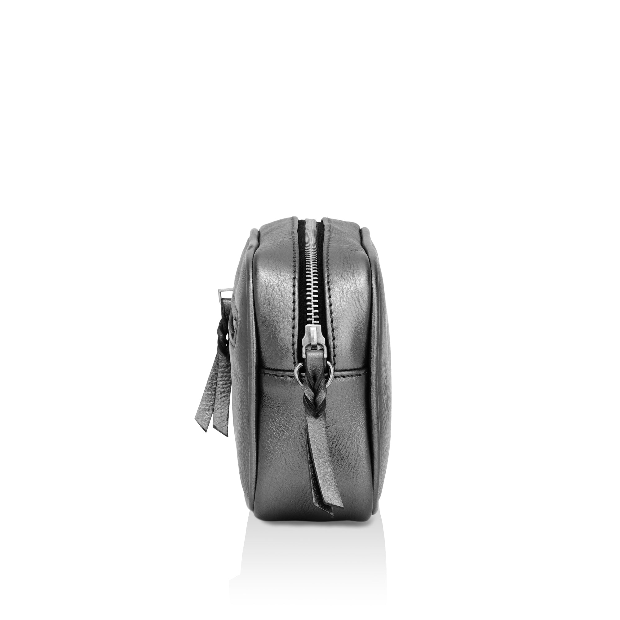 Lumina: Metallic Leather Crossbody Bag (Grey)
