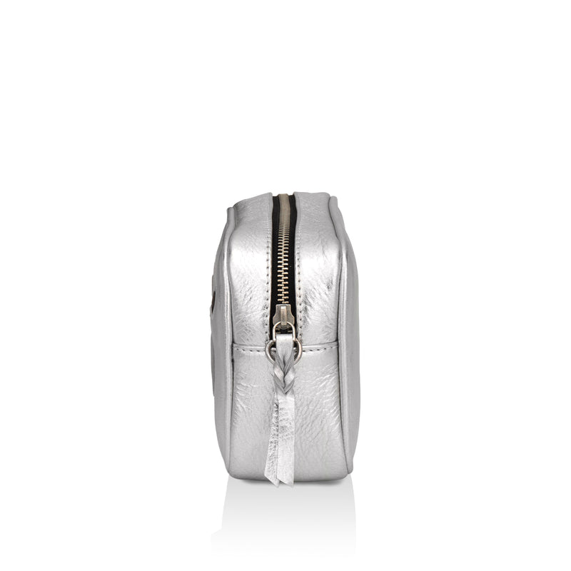 Lumina: Metallic Leather Crossbody Bag (Silver)