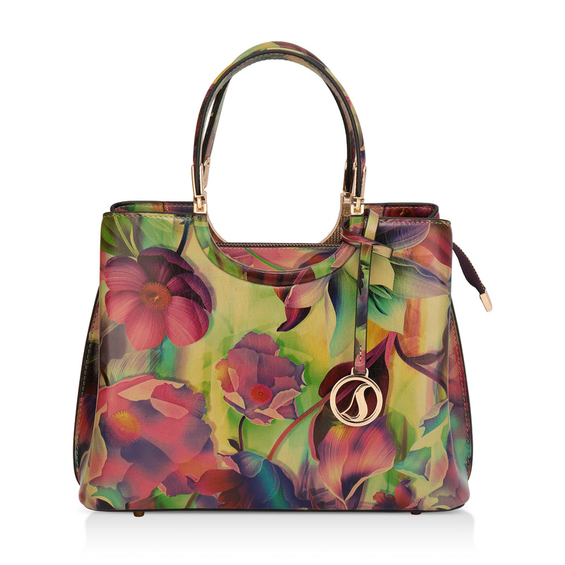 Iris : Italian Leather Floral Handbag (Multicolour)