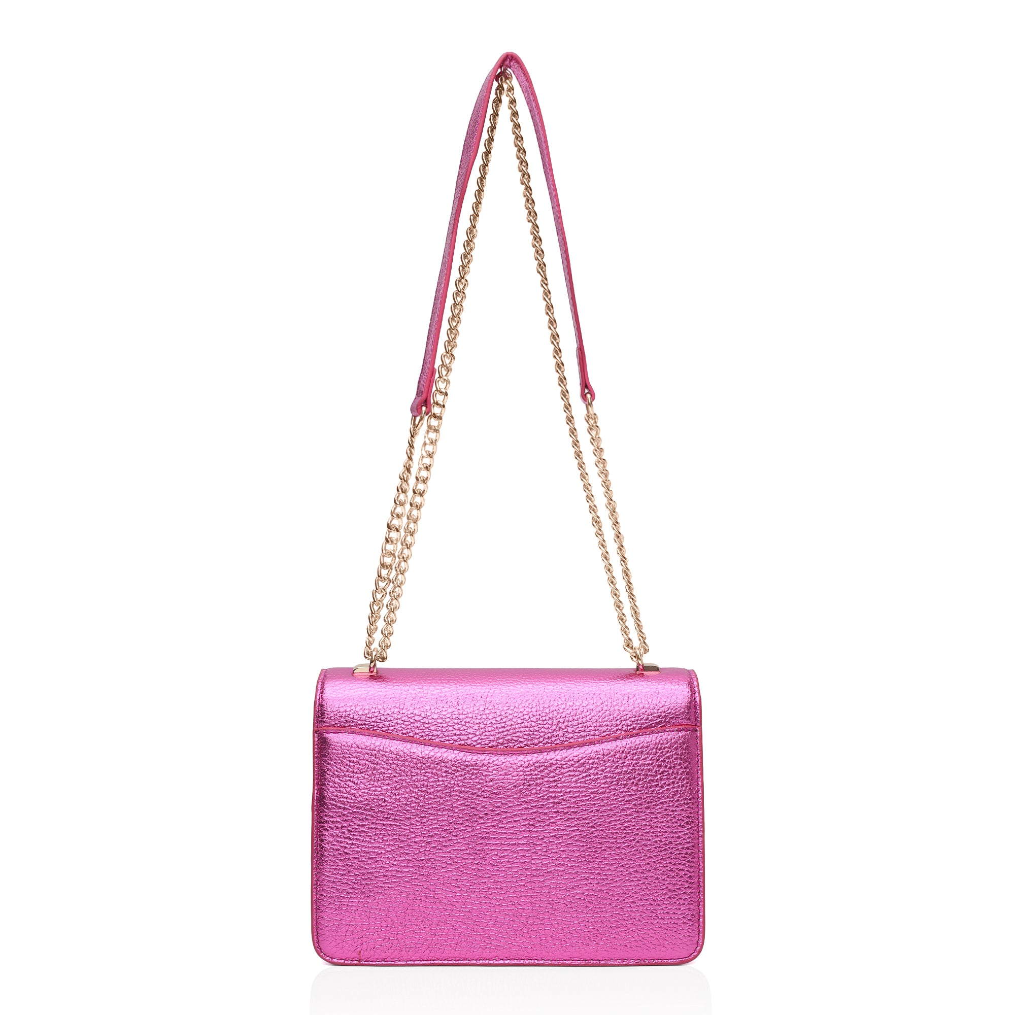 Lustra: Metallic Leather Shoulder Bag (Fuchsia Pink)