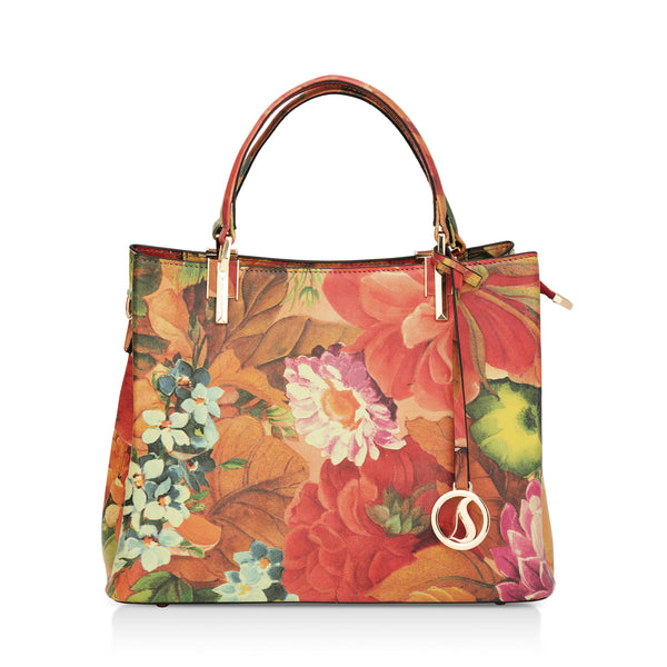 Aurelia : Italian Leather Floral Handbag (Red)