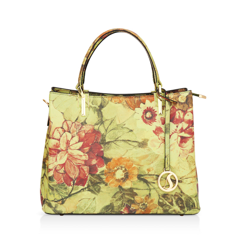 Aurelia : Italian Leather Floral Handbag (Green)