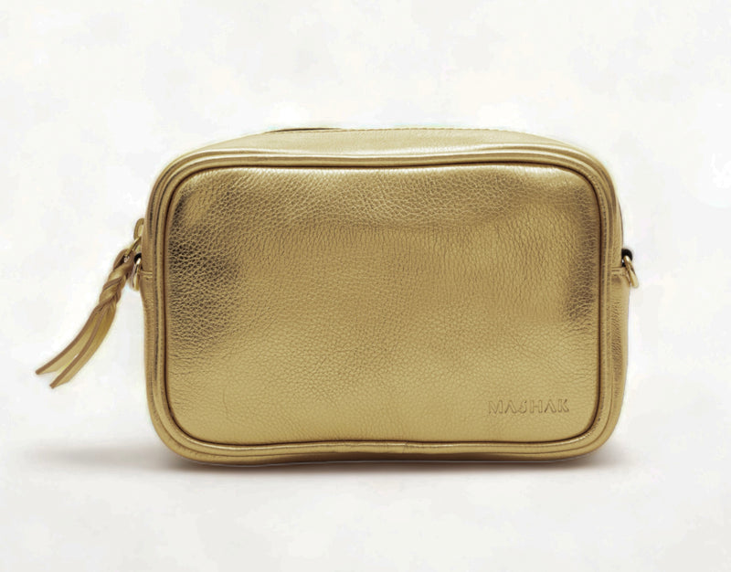 Lumina: Metallic Leather Crossbody Bag (Light Gold)