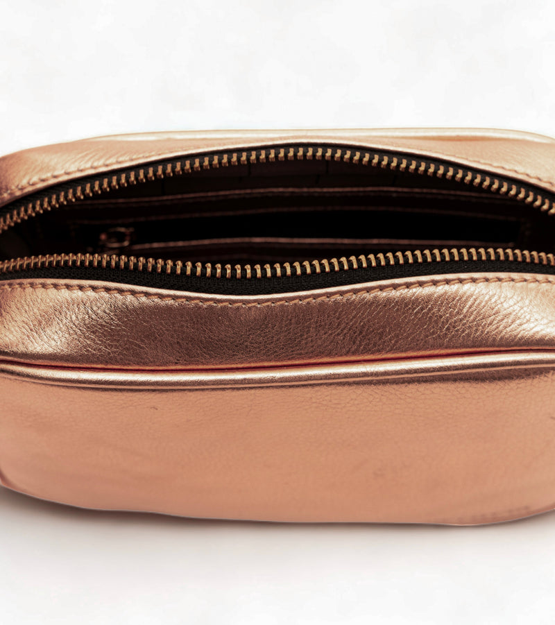 Lumina: Metallic Leather Crossbody Bag (Rose Gold)