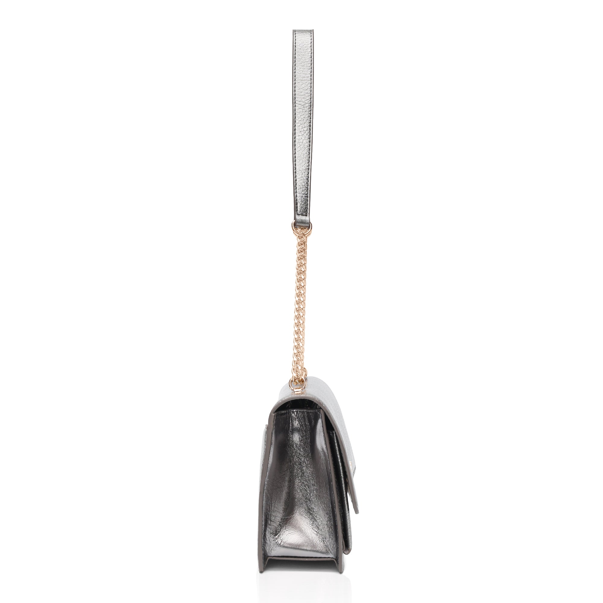 Lustra: Metallic Leather Shoulder Bag (Silver)