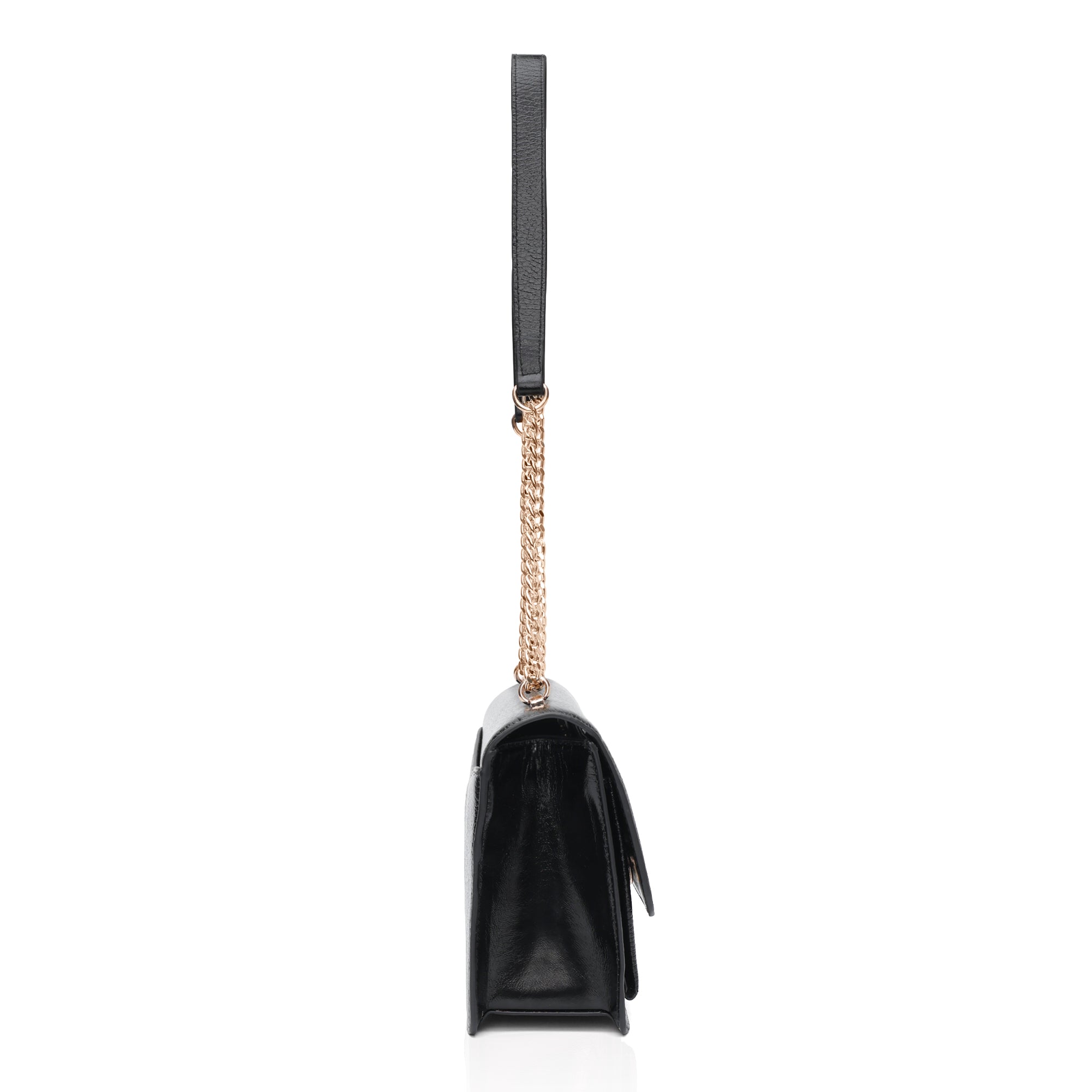 Lustra: Metallic Leather Shoulder Bag (Black)