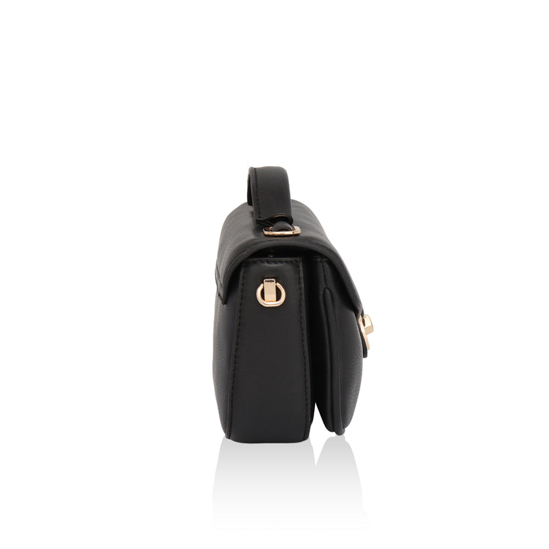 Terra: Pebbled Leather Cross Body Bag (Black)