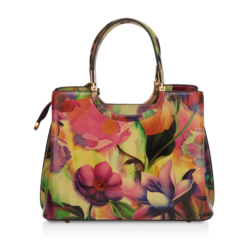 Iris : Italian Leather Floral Handbag (Multicolour)