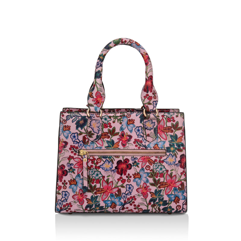 Vintage Garden : Italian Floral Leather Satchel Bag (Pink)