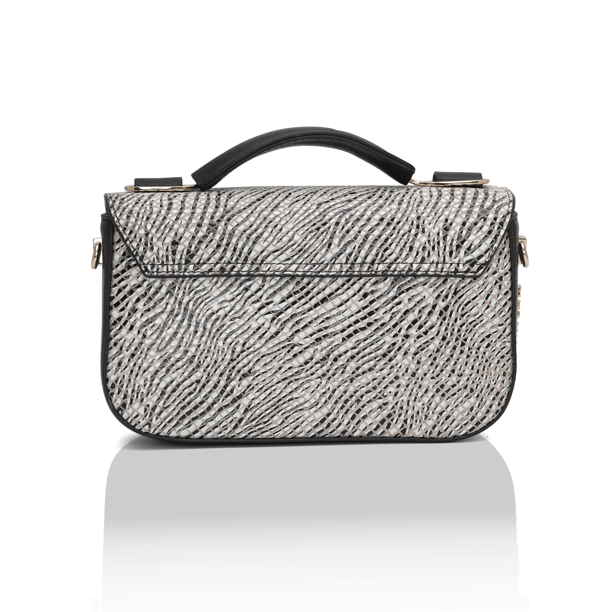 Terra : Italian Leather Crossbody Bag (Black and White)