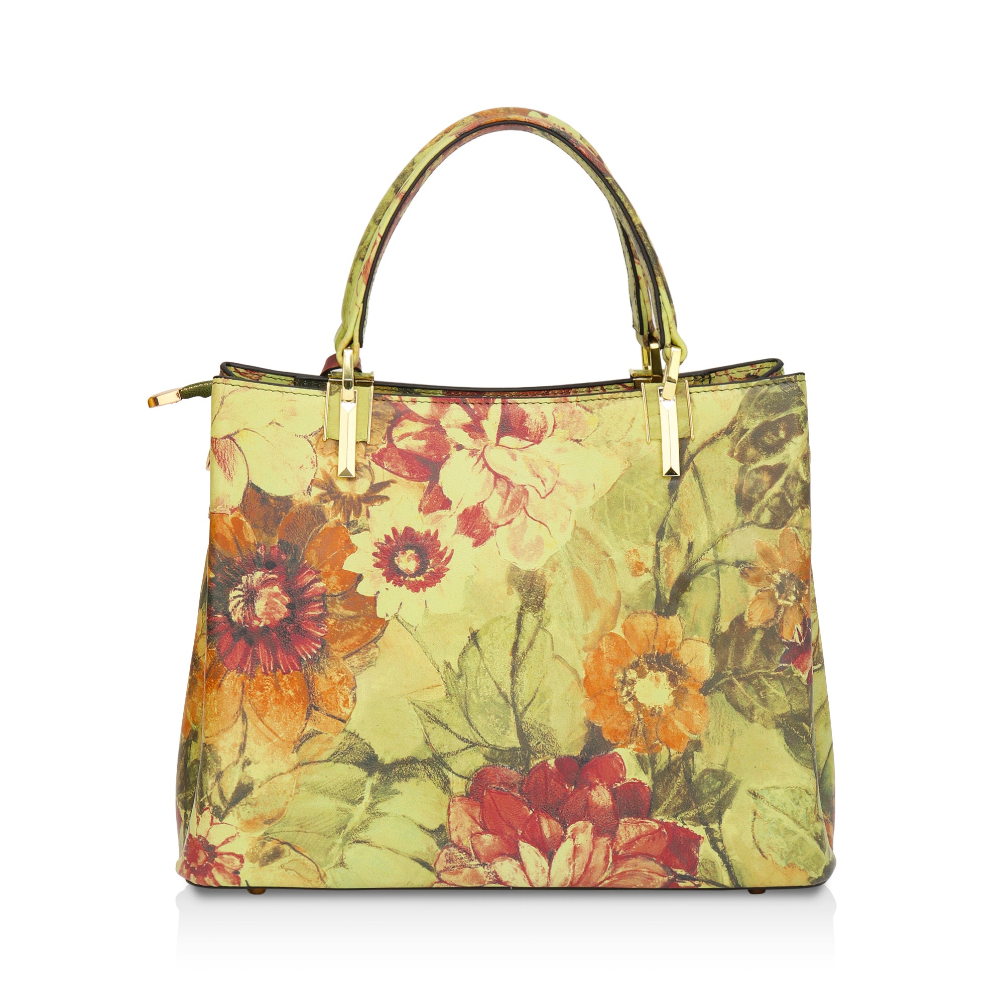 Aurelia : Italian Leather Floral Handbag (Green)