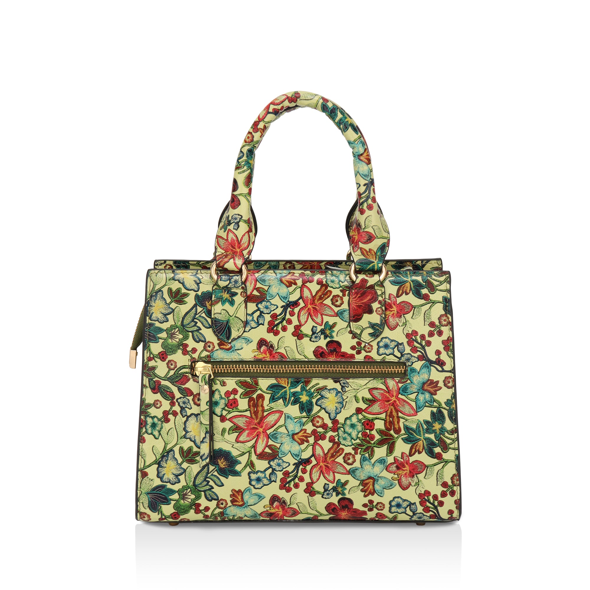 Vintage Garden : Italian Floral Leather Handbag (Lime)