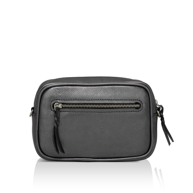 Lumina: Metallic Leather Crossbody Bag (Grey)