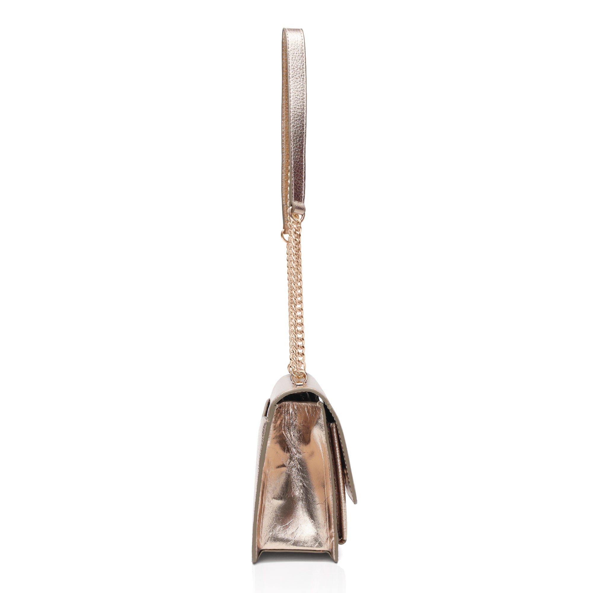 Lustra: Metallic Leather Shoulder Bag (Champagne Gold)