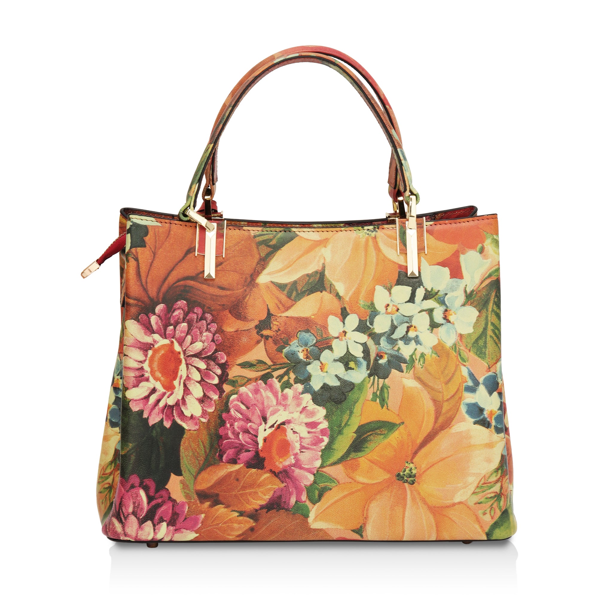 Aurelia : Italian Leather Floral Handbag (Red)