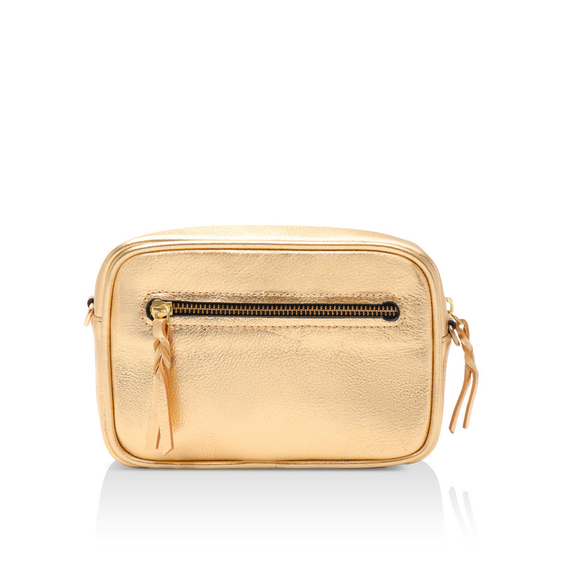 Lumina: Metallic Leather Crossbody Bag (Light Gold)