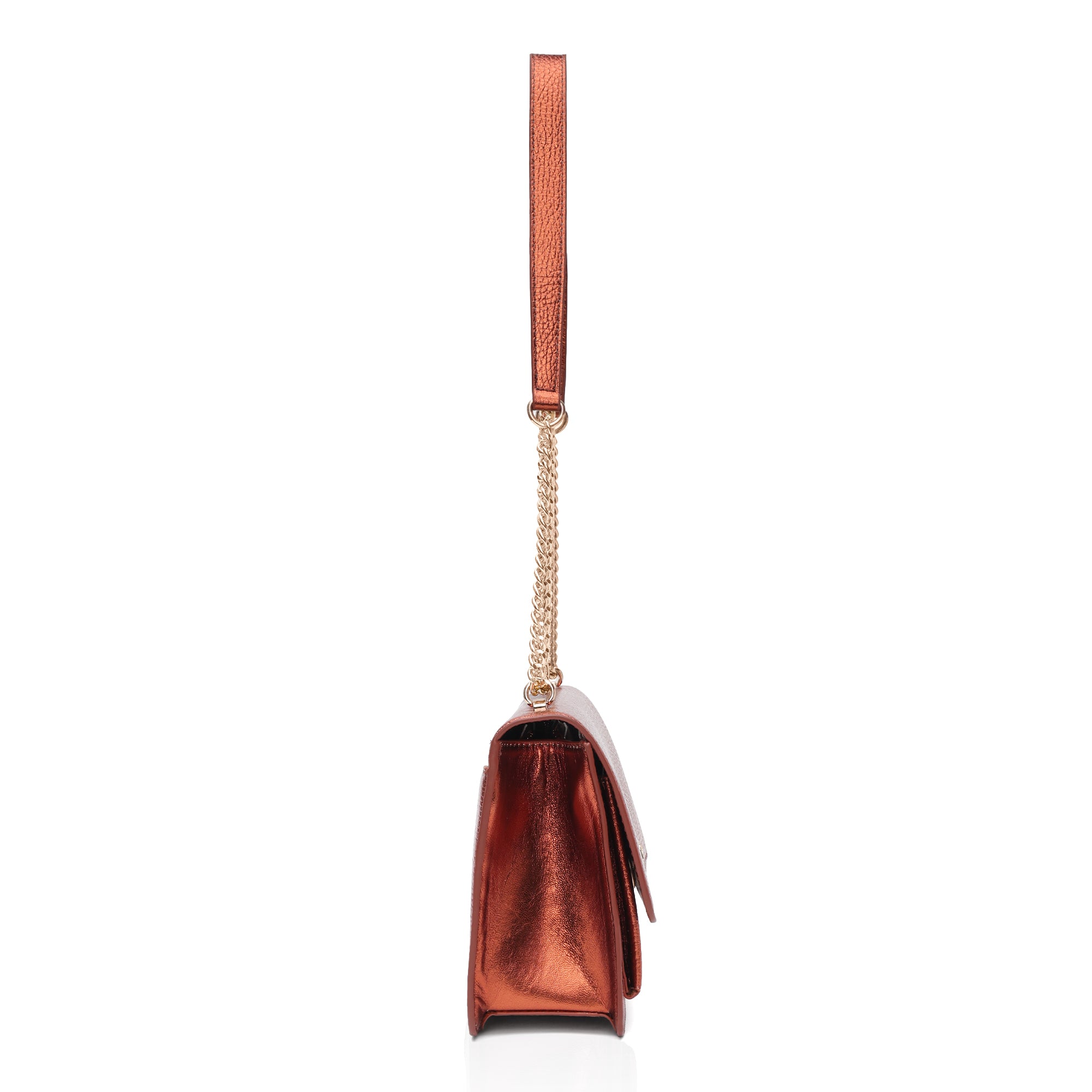Lustra: Metallic Leather Shoulder Bag (Copper)