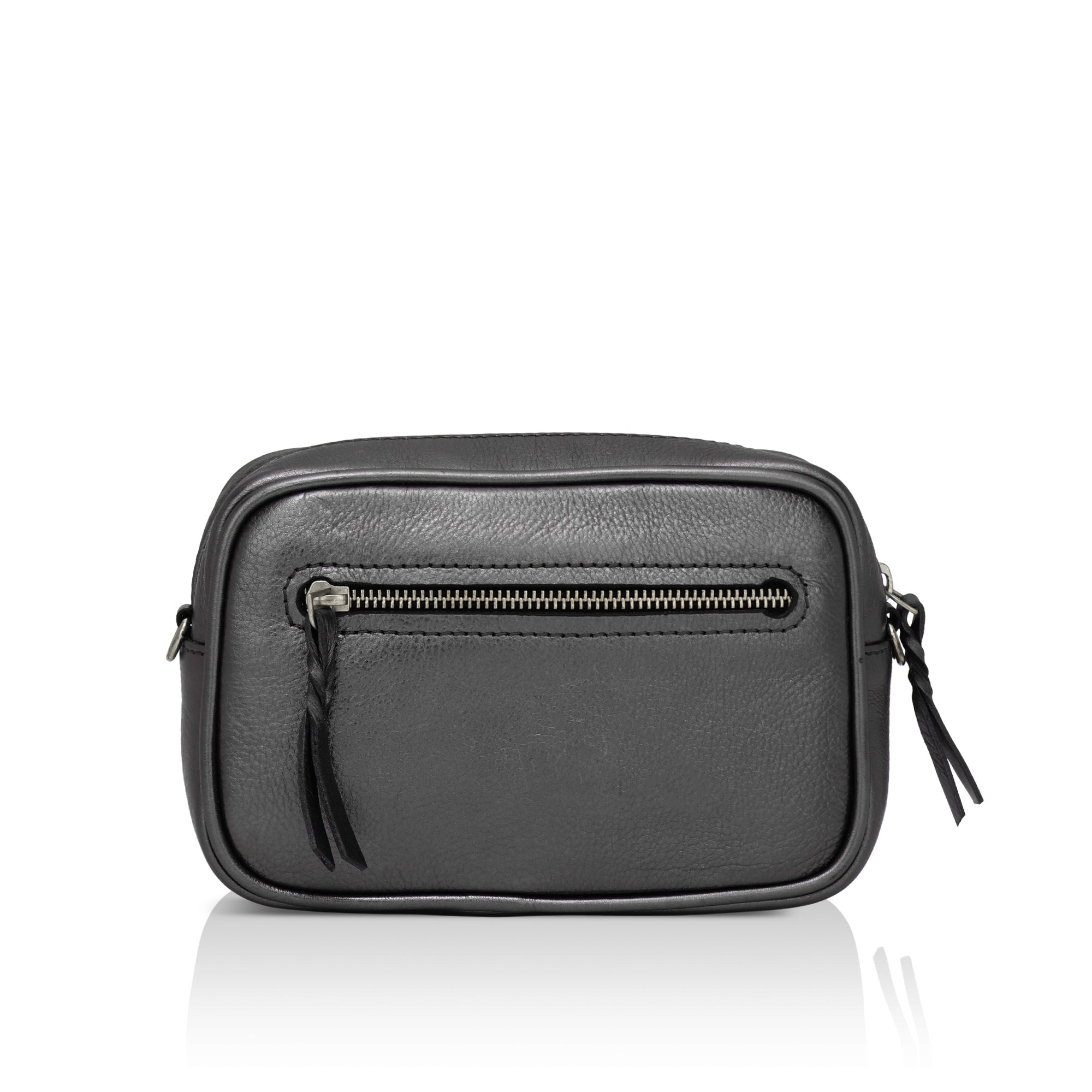 Lumina: Metallic Leather Crossbody Bag (Grey)