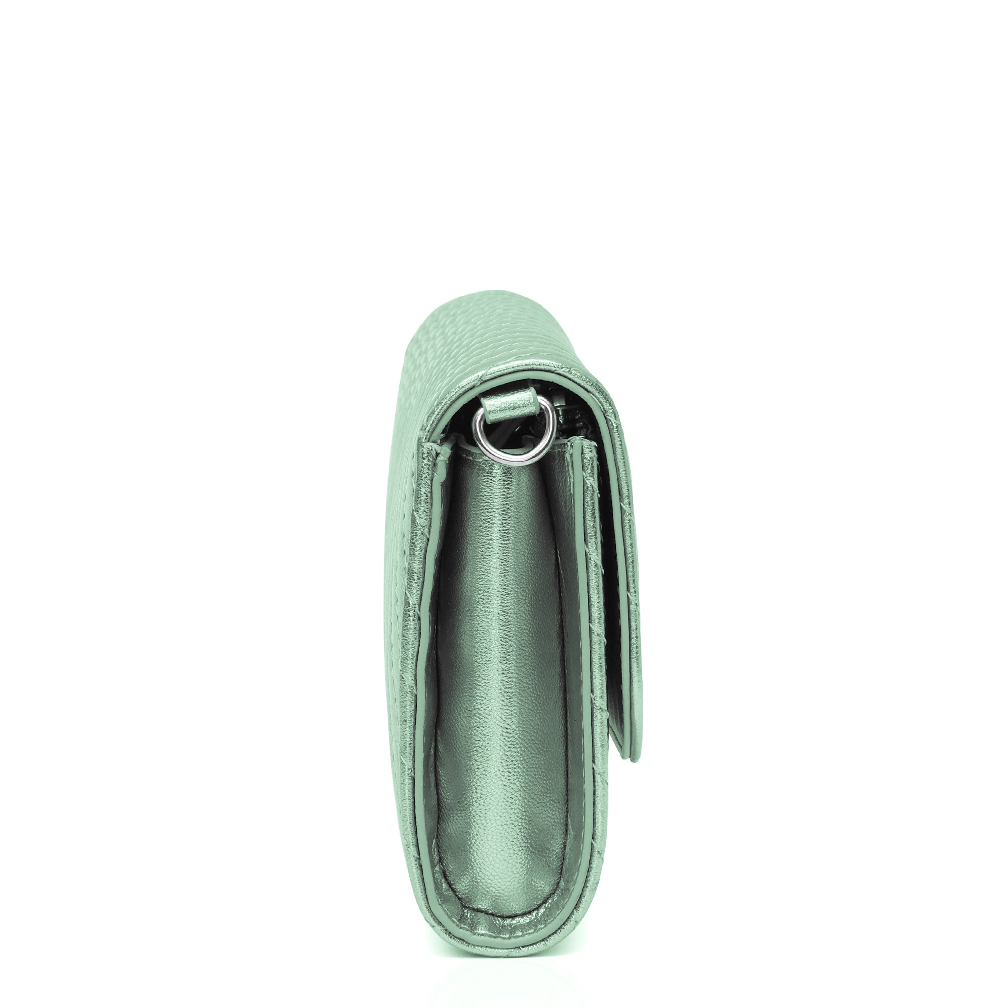 Elara: Metallic Leather Crossbody Bag (Mint Green)