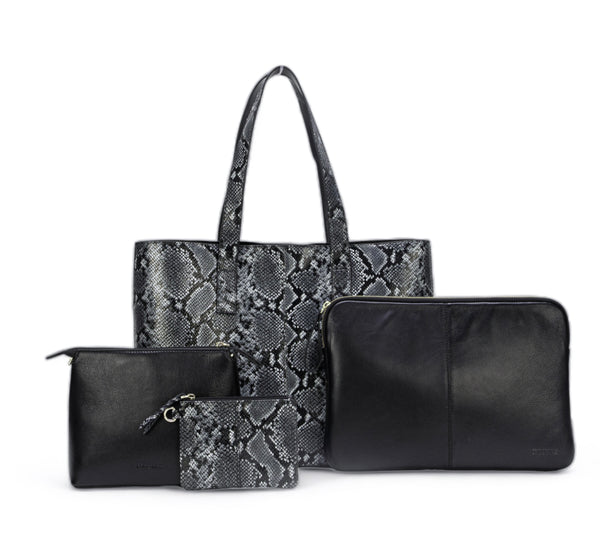 Wild Allure: Italian Leather Tote Bag (Black)