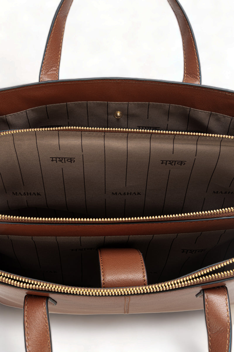 Divino: Napa Leather Laptop Handbag (Tan)