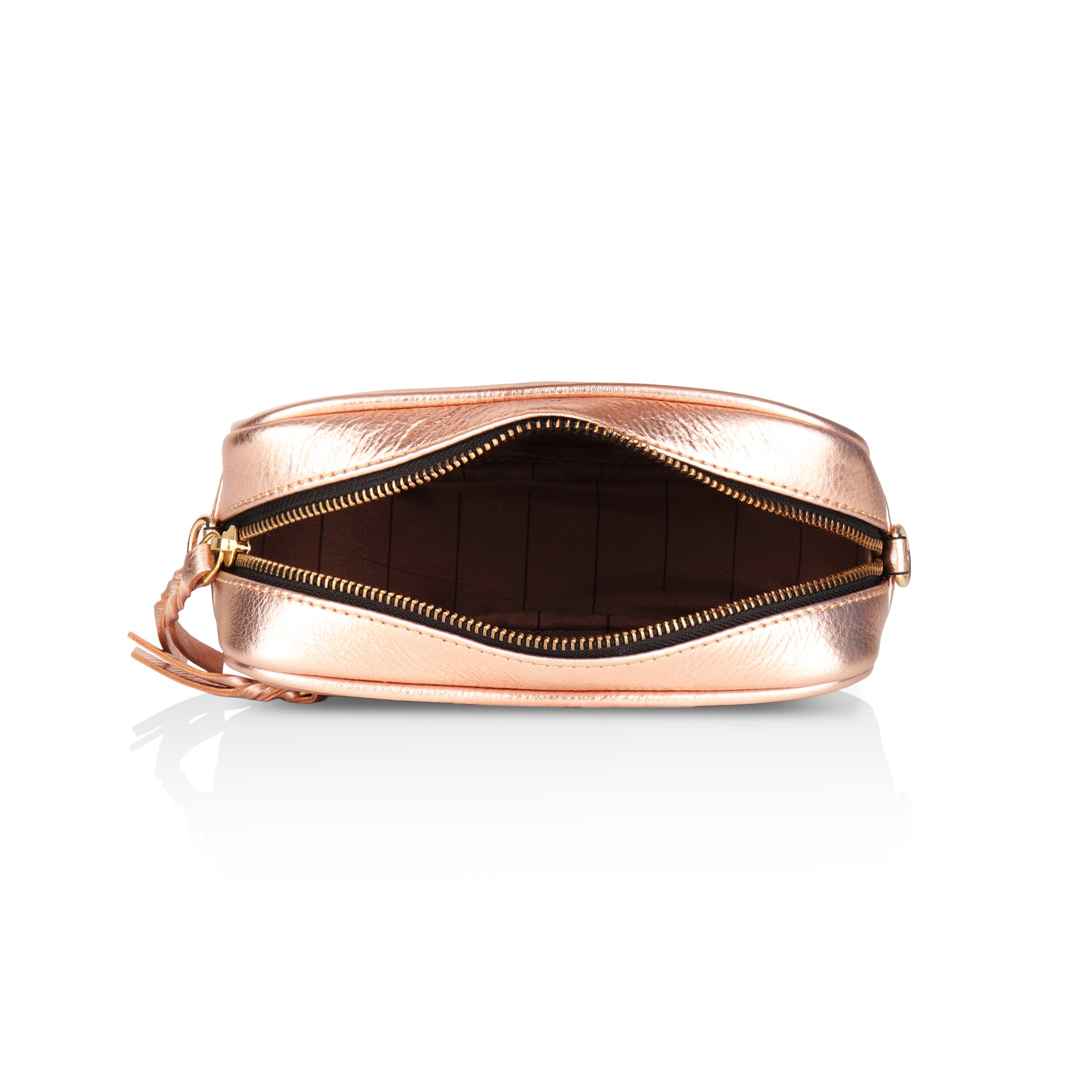 Lumina: Metallic Leather Crossbody Bag (Rose Gold)