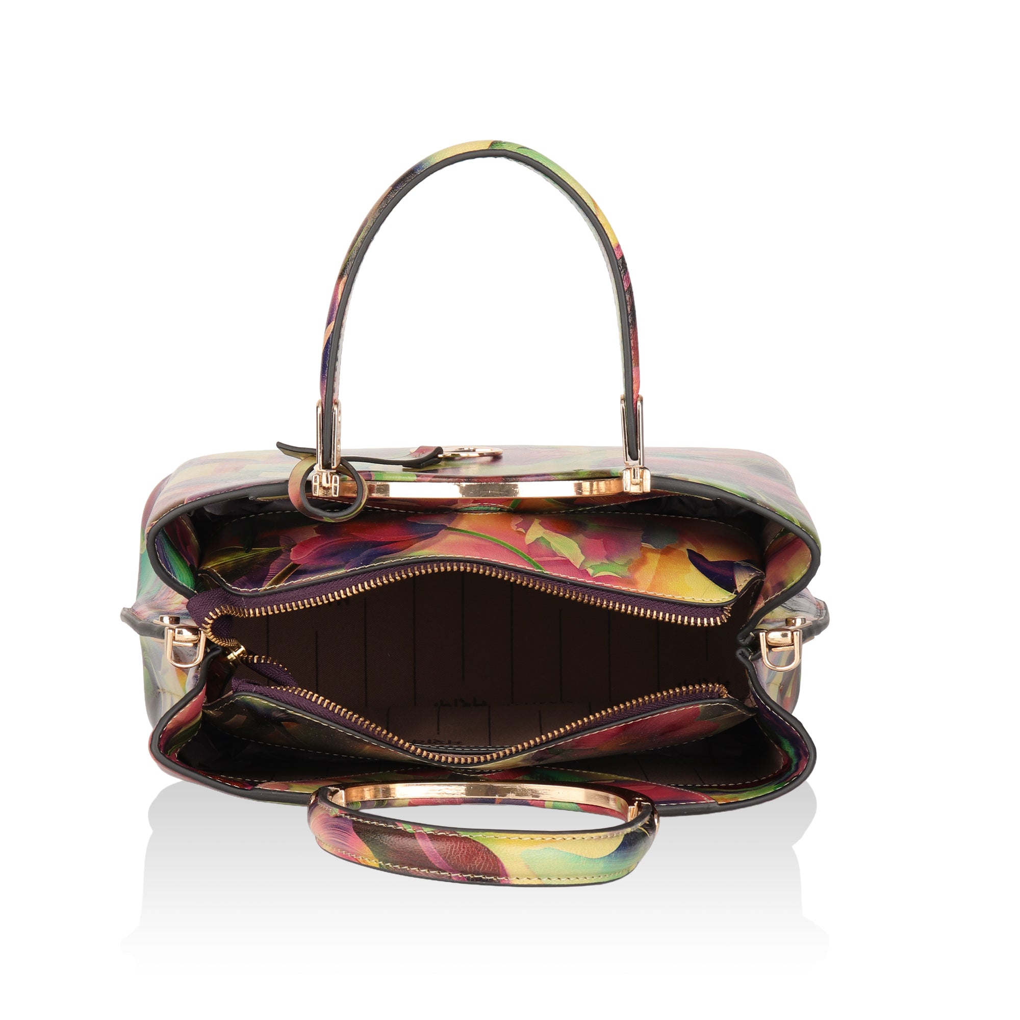 Iris : Italian Leather Floral Handbag (Multicolour)