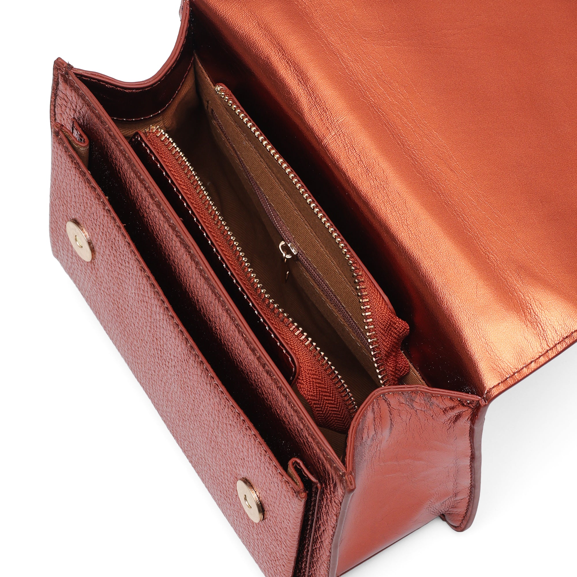 Lustra: Metallic Leather Shoulder Bag (Copper)