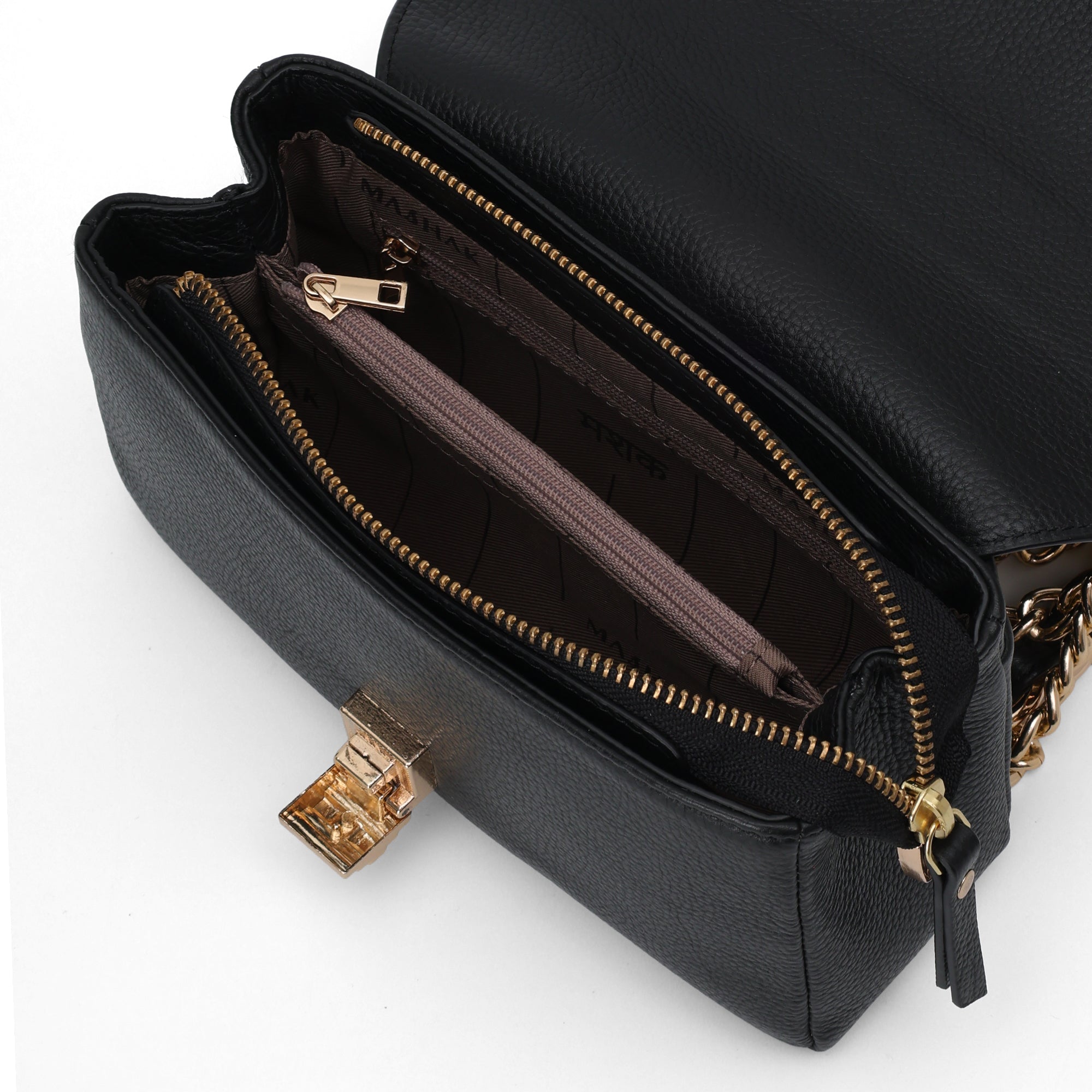 Velora : Pebbled Leather Shoulder Crossbody Bag (Black)