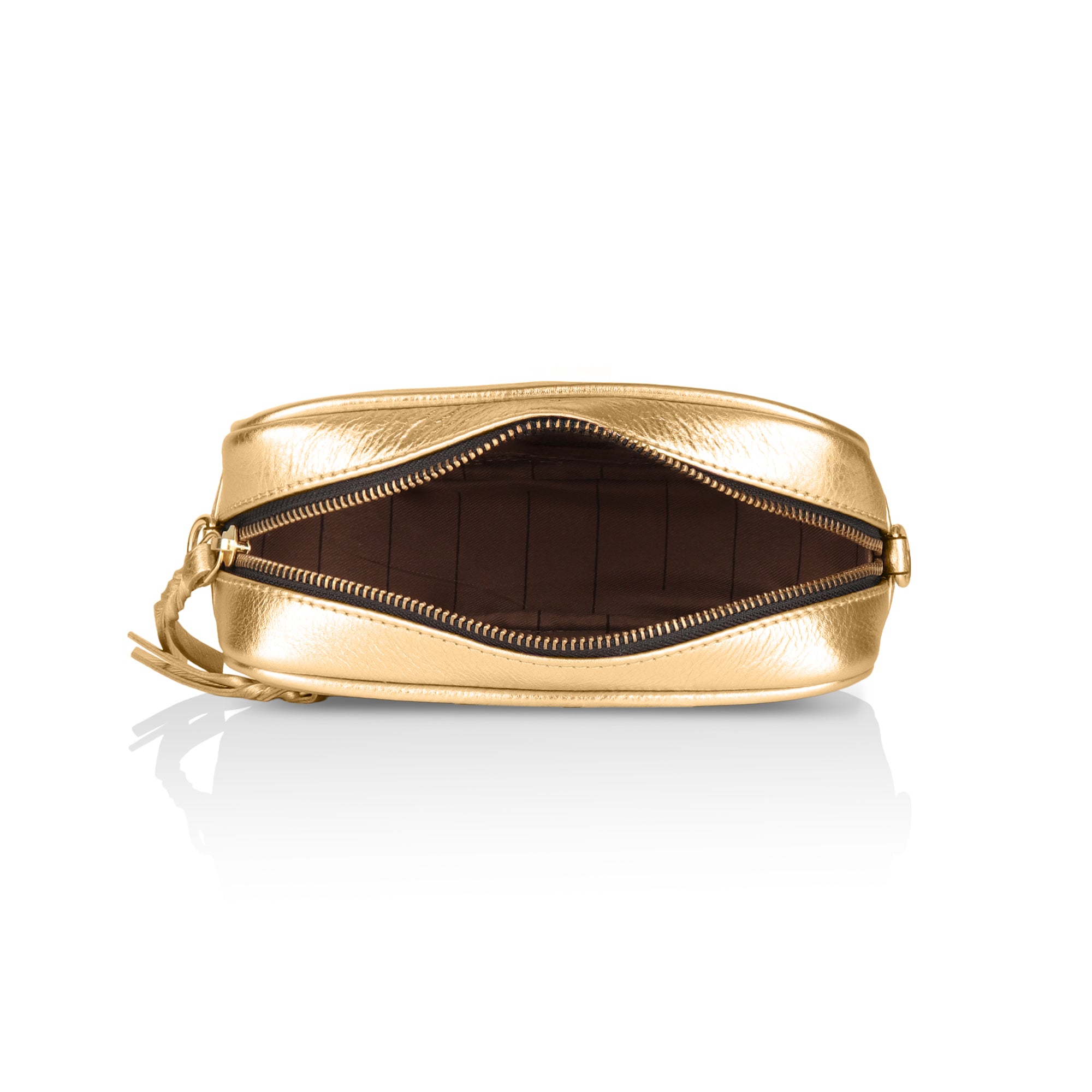 Lumina: Metallic Leather Crossbody Bag (Light Gold)