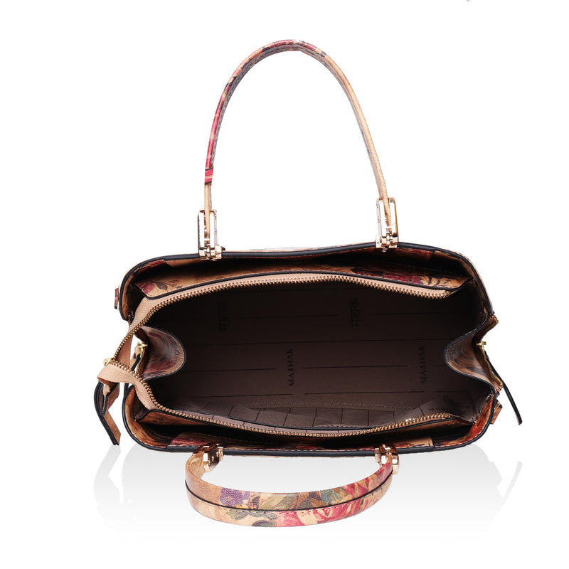 Florette : Italian Leather Floral Handbag (Beige)