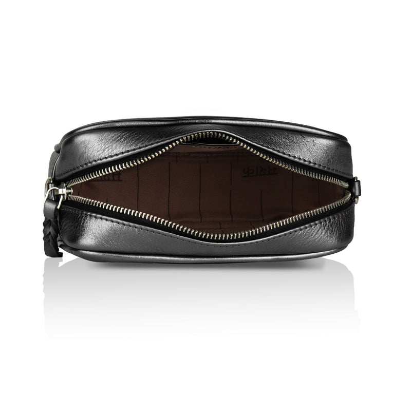 Lumina: Metallic Leather Crossbody Bag (Grey)