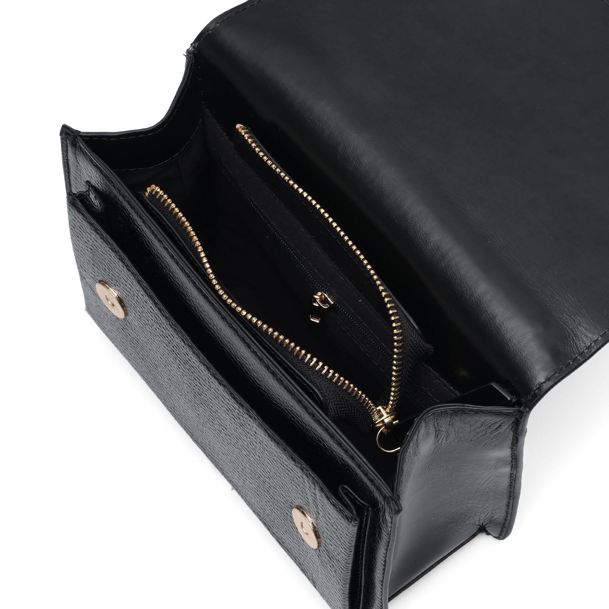 Lustra: Metallic Leather Shoulder Bag (Black)