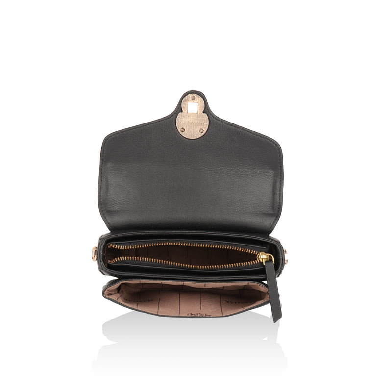 Terra: Pebbled Leather Cross Body Bag (Black)