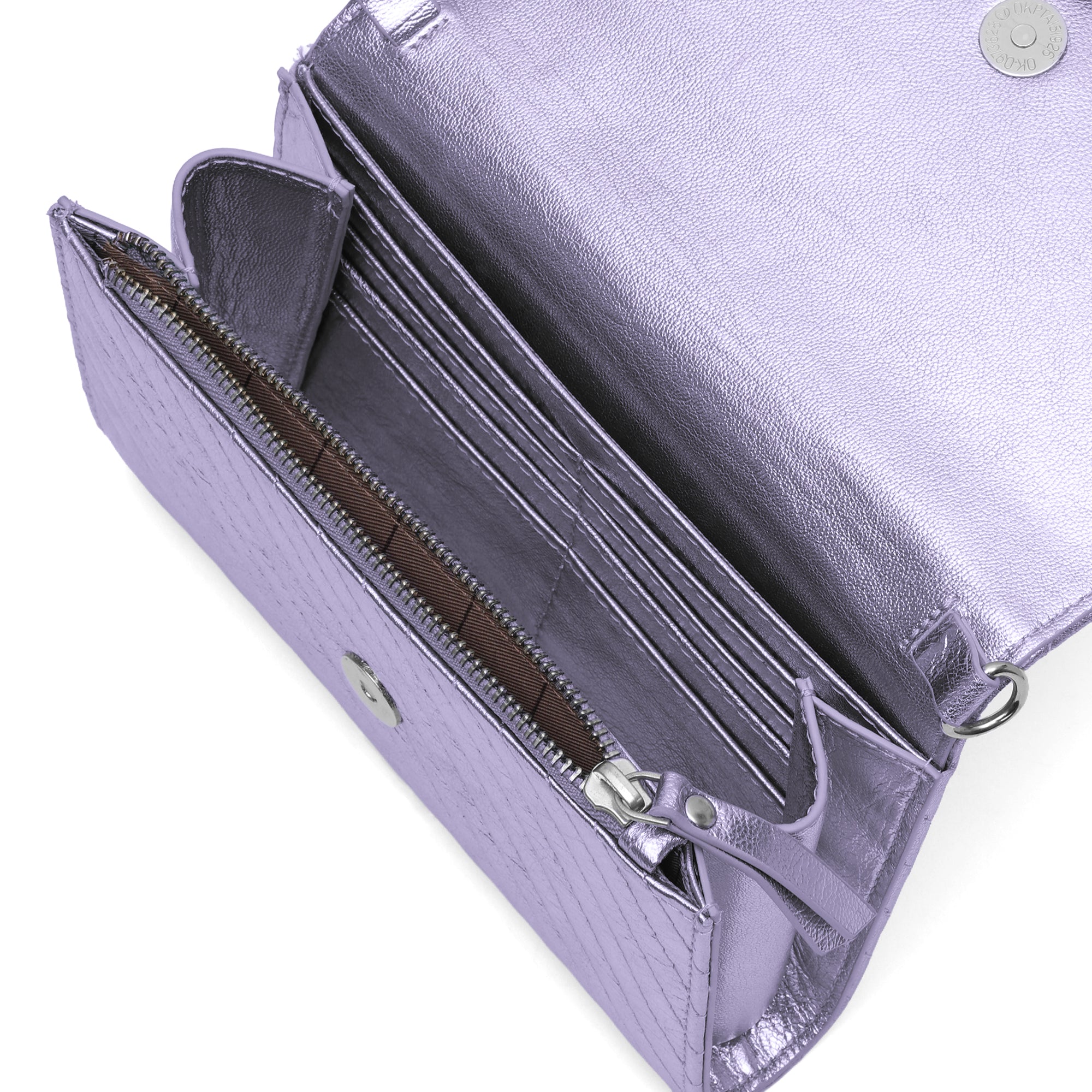 Elara: Metallic Leather Crossbody Bag (Lavender)