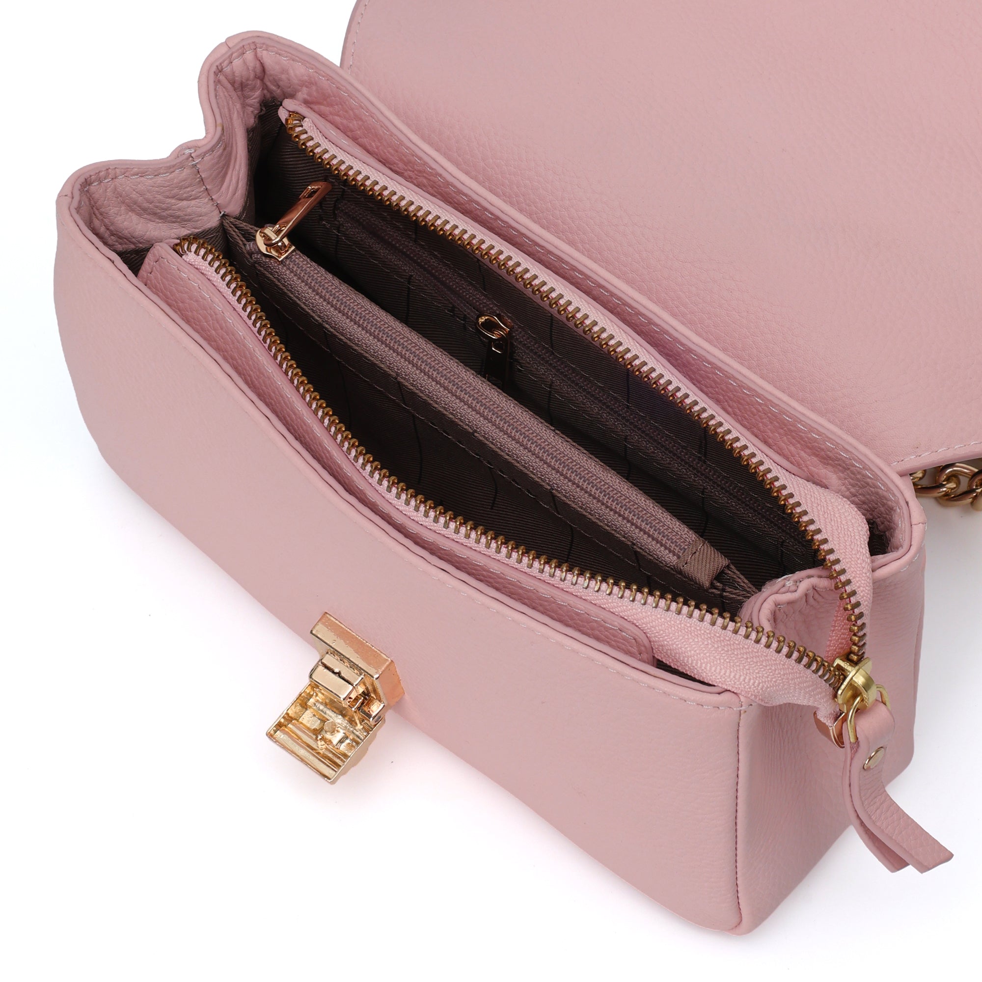 Velora : Pebbled Leather Shoulder Crossbody Bag (Pink)