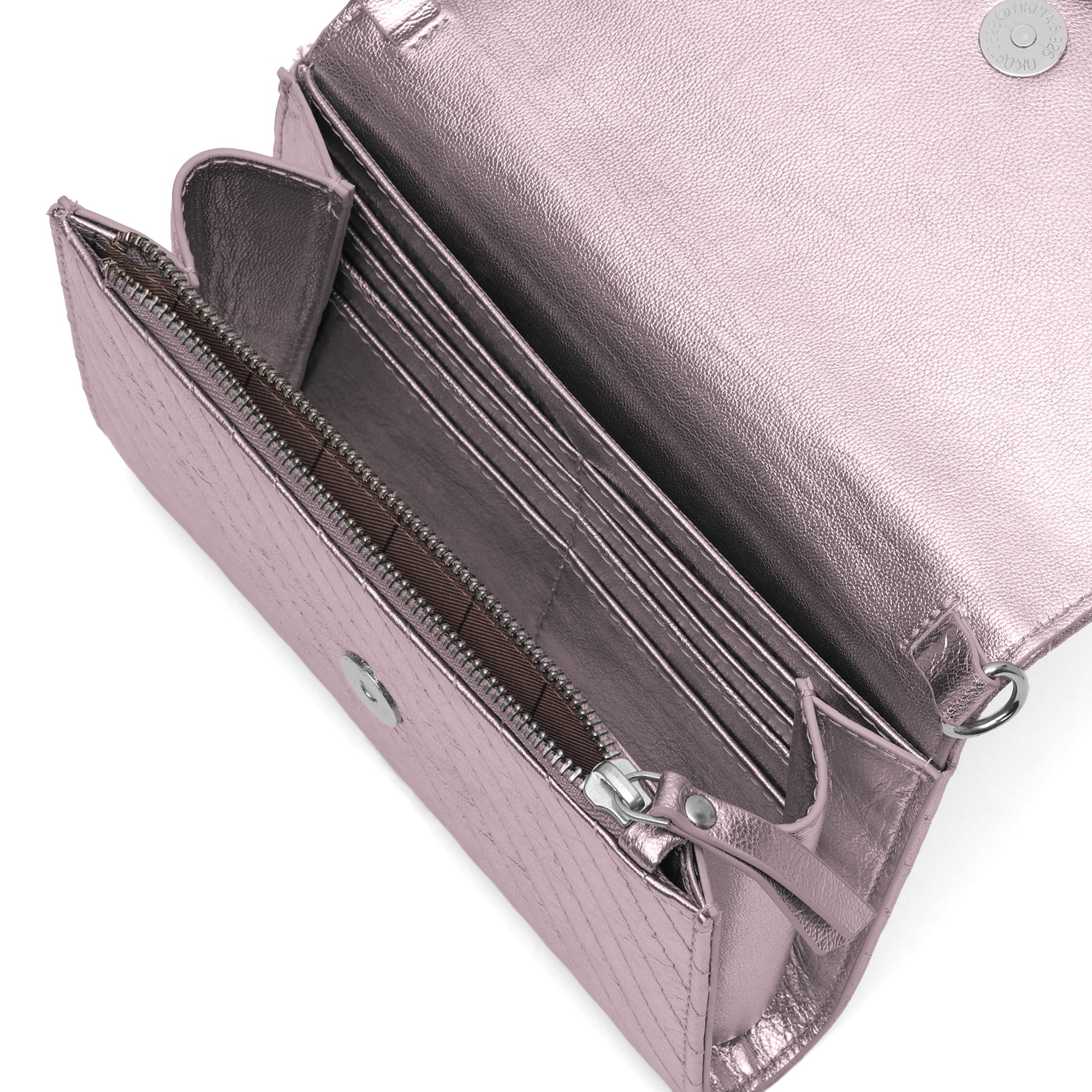 Elara: Metallic Leather Crossbody Bag (Blush Pink)