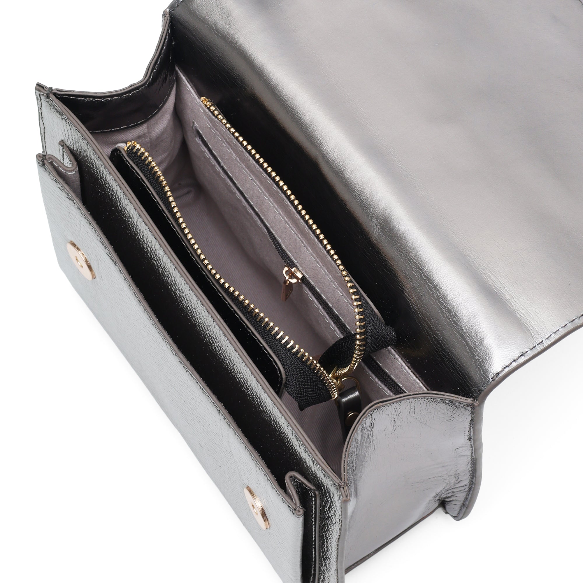 Lustra: Metallic Leather Shoulder Bag (Silver)