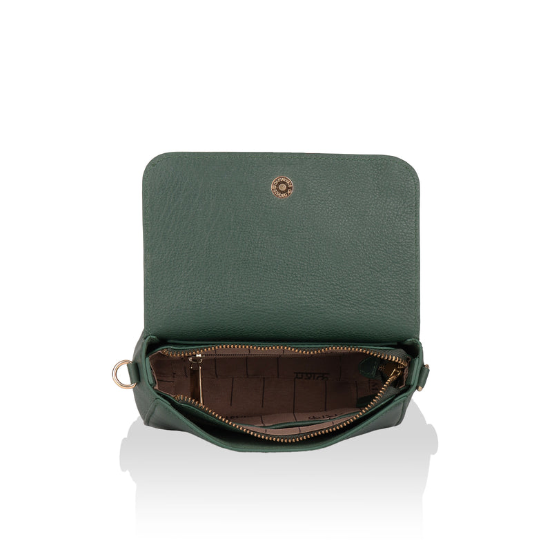 Eva : Pebbled Leather Crossbody Bag (Forest Green)