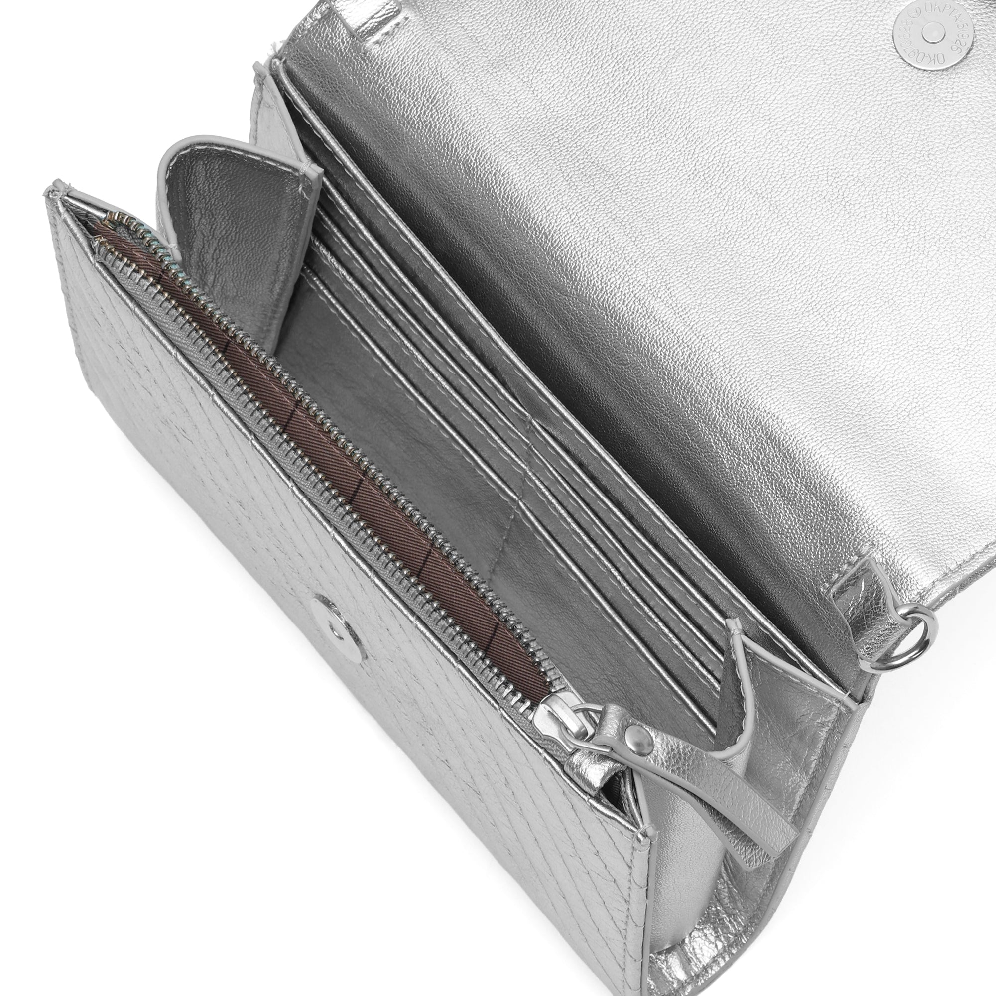 Elara: Metallic Leather Crossbody Bag (Silver)