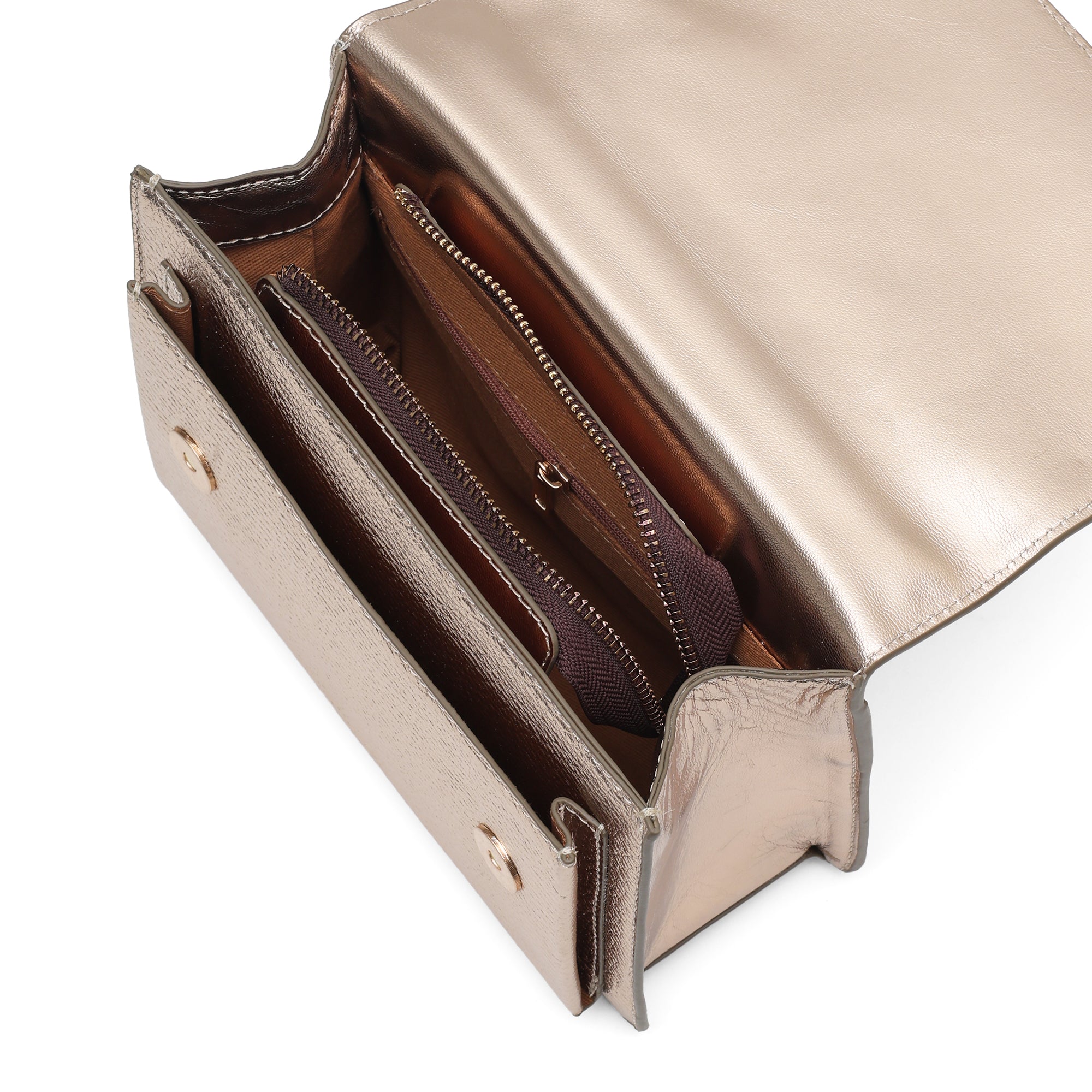 Lustra: Metallic Leather Shoulder Bag (Champagne Gold)