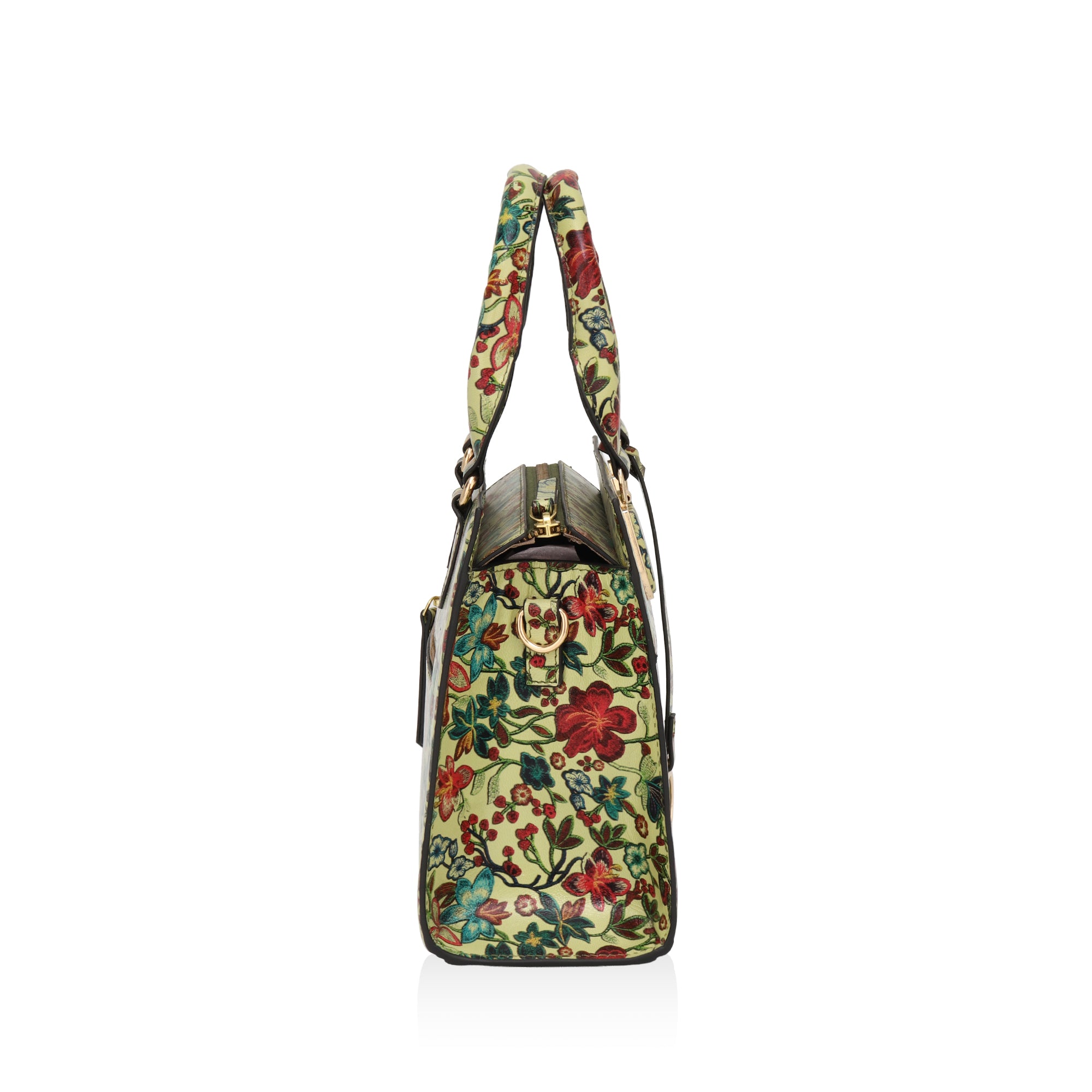 Vintage Garden : Italian Floral Leather Handbag (Lime)