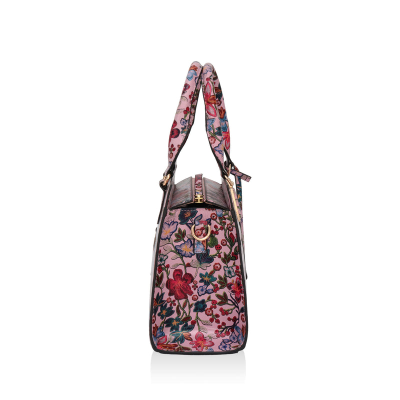 Vintage Garden : Italian Floral Leather Satchel Bag (Pink)