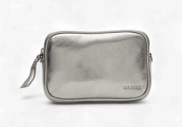 Lumina: Metallic Leather Crossbody Bag (Silver)