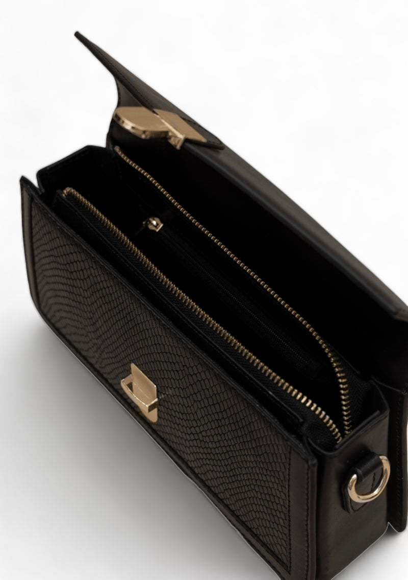 Vogue: Embossed Leather Shoulder Bag (Black)