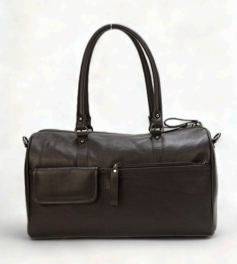 Elité: Pebbled Leather Travel Duffel Bag (Brown)