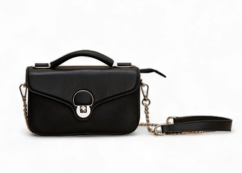 Terra: Pebbled Leather Cross Body Bag (Black)