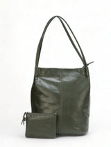 Boho: Soft Napa Leather Tote Bag (Dark Green)