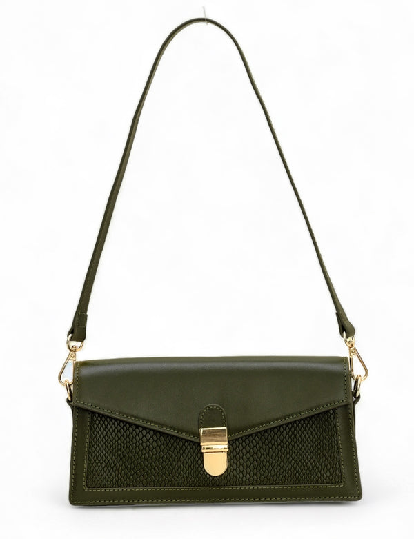 Vogue: Embossed Leather Shoulder Bag (Olive)