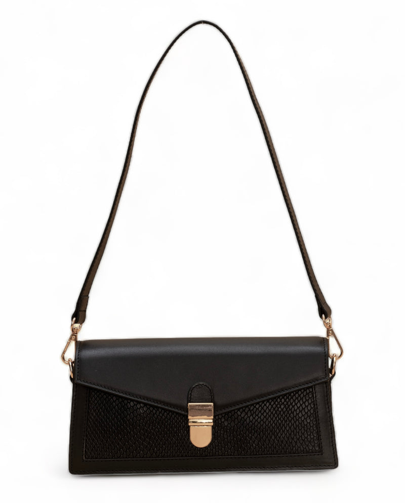 Vogue: Embossed Leather Shoulder Bag (Black)